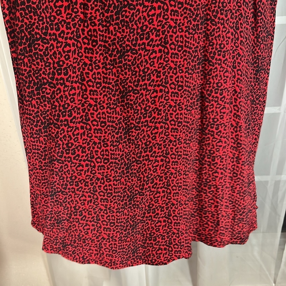 LOFT Animal Print Slit Midi Maxi Dress Long Sleeves Tango Red Holiday size 4 NEW - Picture 11 of 14